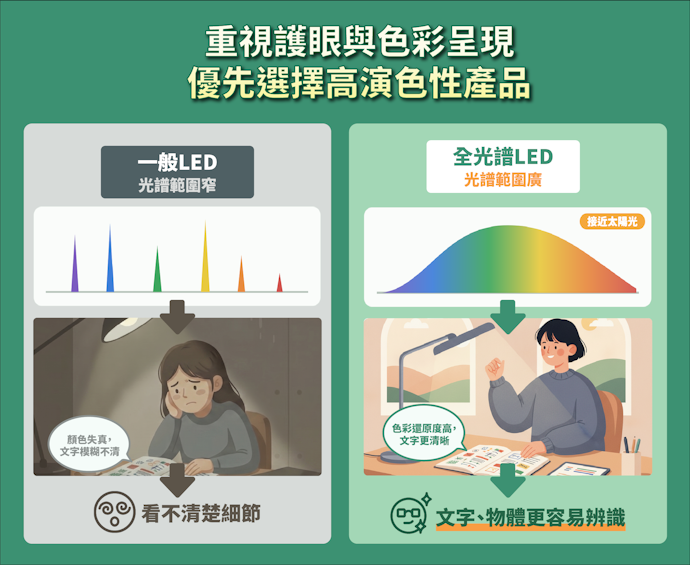 重視護眼與色彩呈現,建議選擇高演色性產品