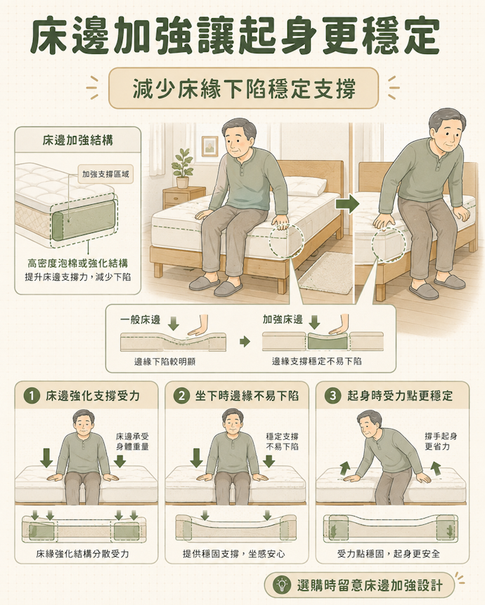年長者或手無力的人可著眼於床邊結構加強設計