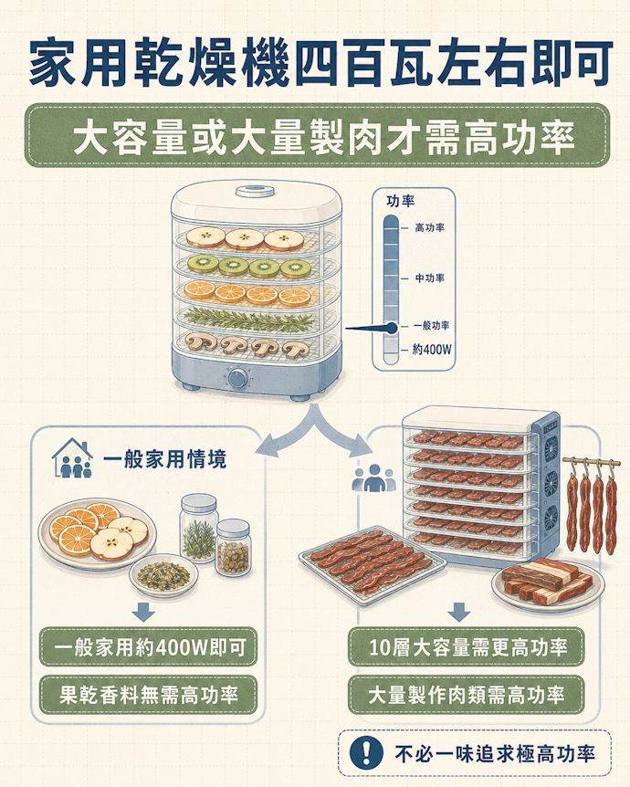 除非購買大容量機型,否則功率400W以下即夠用