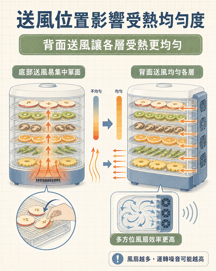 採背面送風或有多方位風扇受熱最均勻