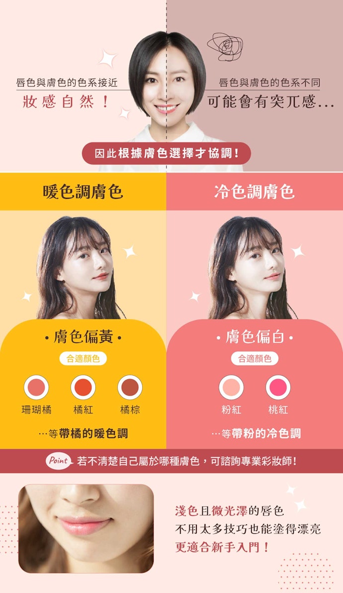 日常生活簡單修飾氣色,選適合膚色的淡色光澤感口紅