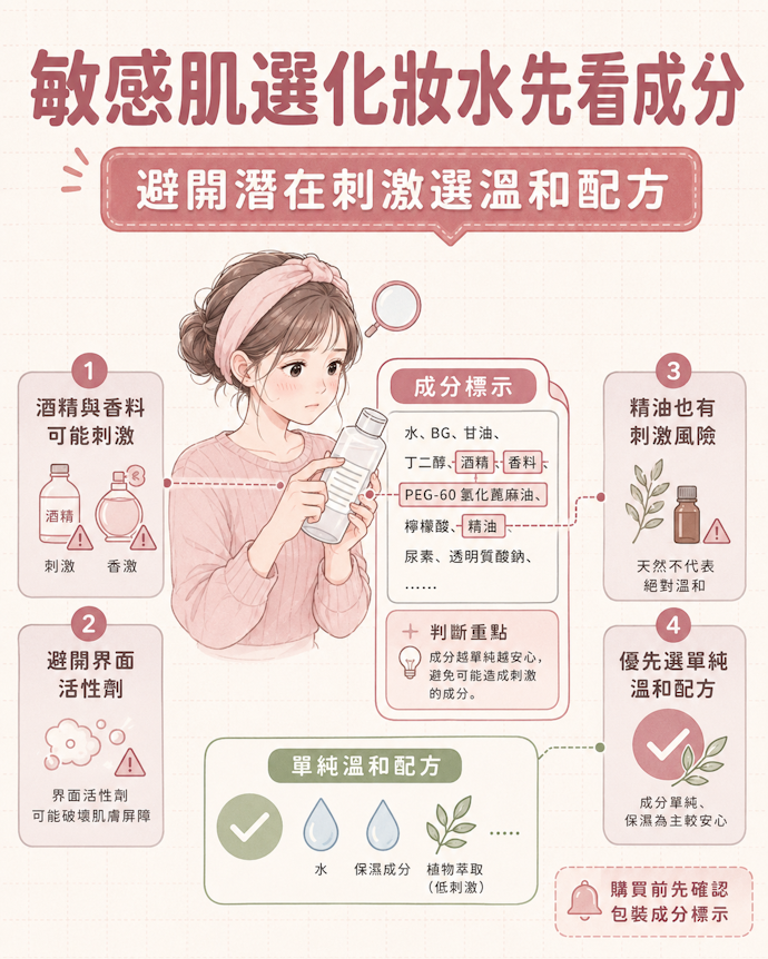 肌膚敏感者要避免酒精等刺激性成分