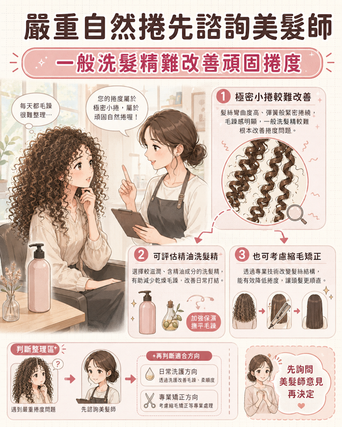 自然捲情形嚴重時,建議直接向美髮師諮詢