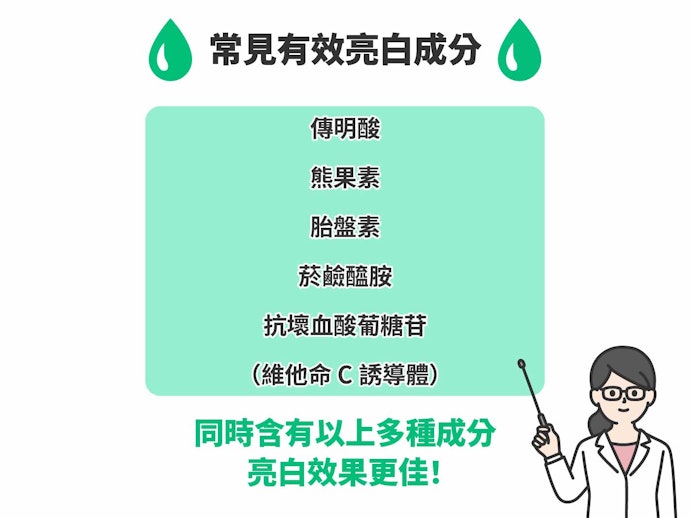 預防黑斑、雀斑:傳明酸等亮白成分