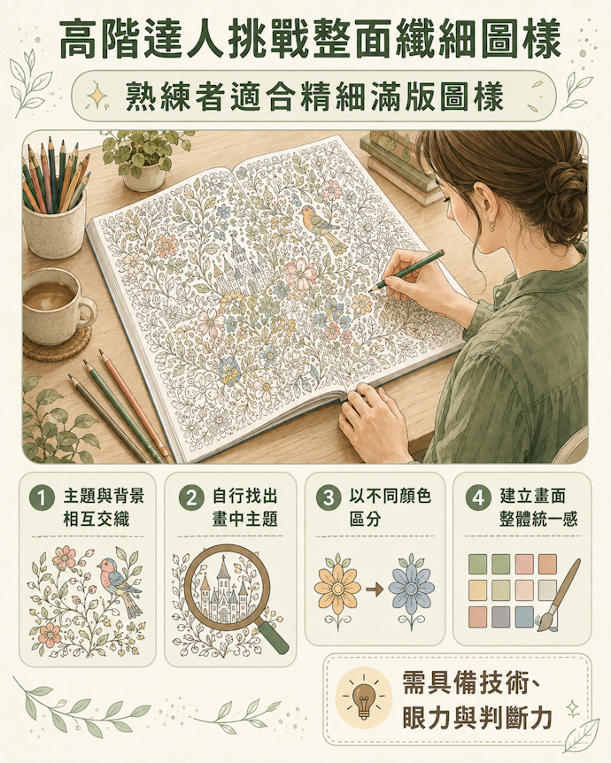 高階達人:適合充滿挑戰性的整面纖細圖樣
