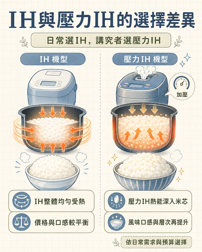 至少入手IH機型,壓力IH價格較高推薦給特別講究者