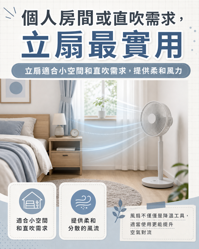 個人房間或有直吹需求,以一般立扇最實用
