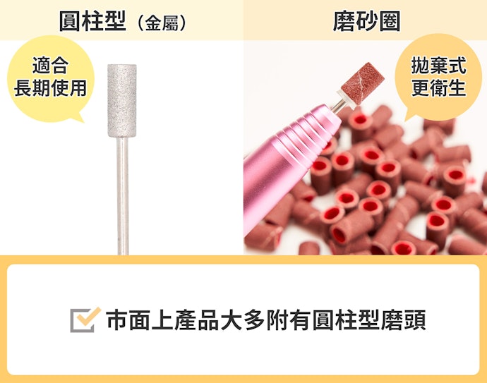 卸除指甲彩繪:適用圓柱狀磨頭,有砂圈更衛生