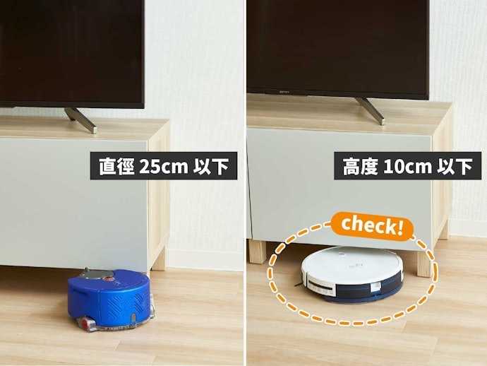 若有低底盤家具,留意機身高度是否小於10cm