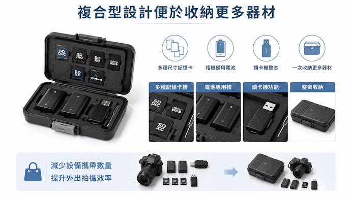 複合型設計便於收納更多器材