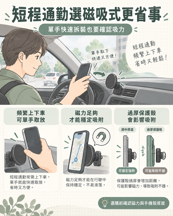 磁吸式一秒上架,短程多趟次的通勤族最適合