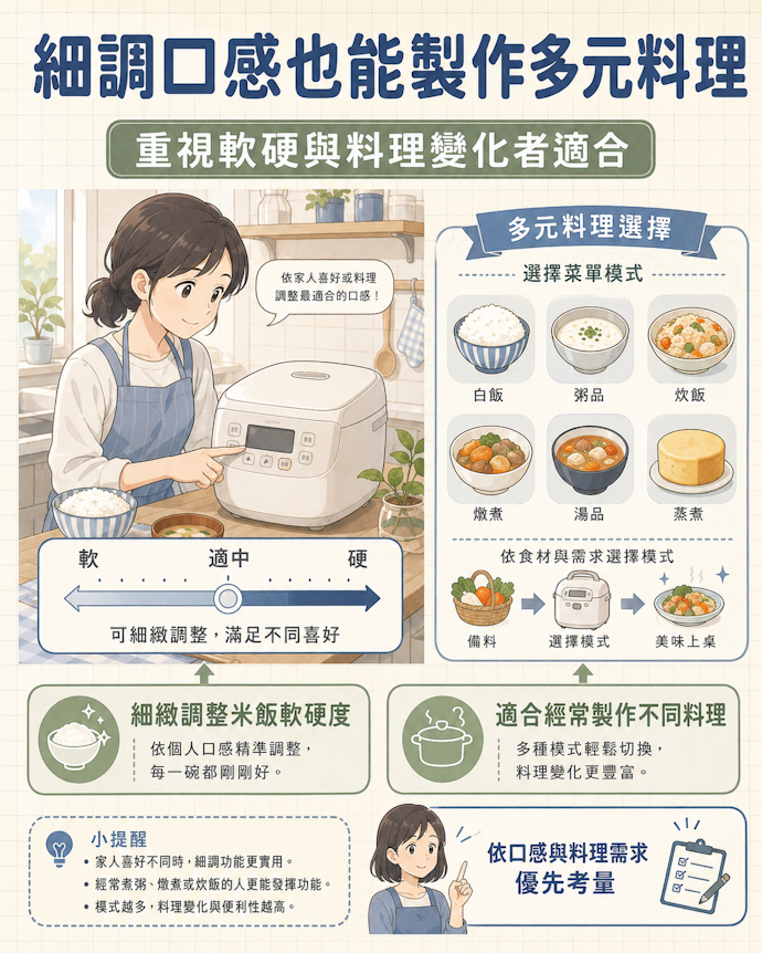 虎牌能細緻調整軟硬度並提供多元菜單