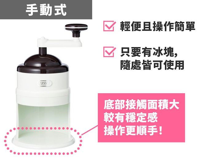 手動要有防滑底座與縱向手把較穩固