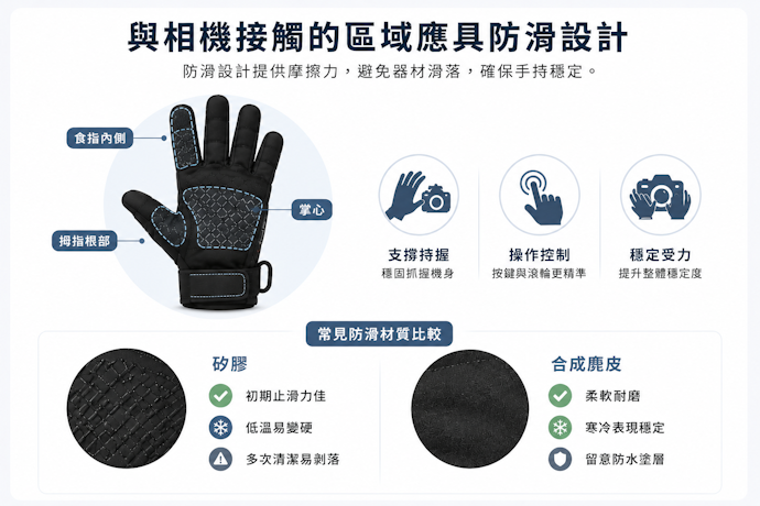 與相機接觸的區域應具防滑設計