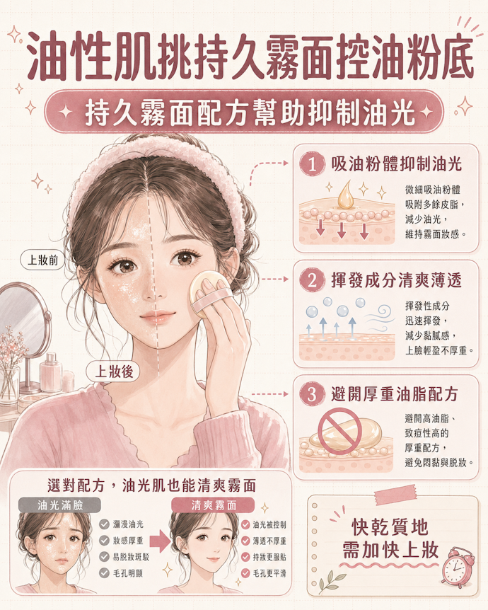 油性肌能以強調持久的霧面控油粉體抑制油光