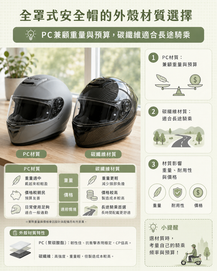 PC能兼顧重量與預算,長途騎乘以碳纖維最輕盈