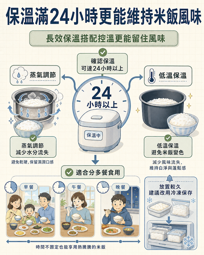 保溫時間達24小時以上較能維持米飯風味