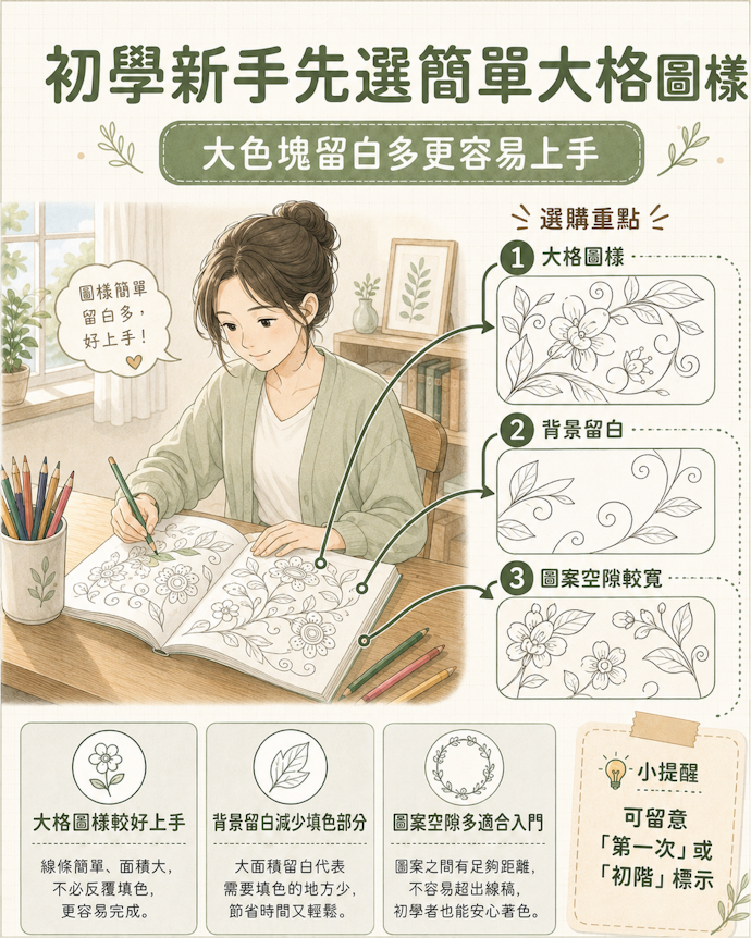 初級新手:適合填色面積大、數量少的圖樣