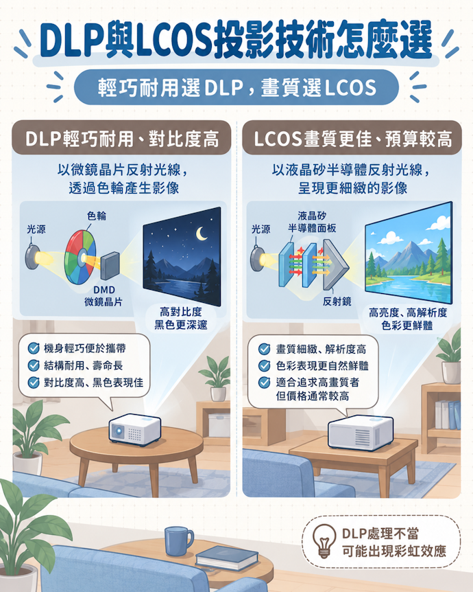 投影技術:以DLP為主流,重視畫質可選LCOS